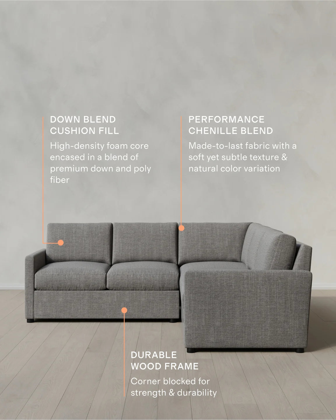 Brennan L Sectional in Performance Chenille Linen Blend - 99x99 / Snow