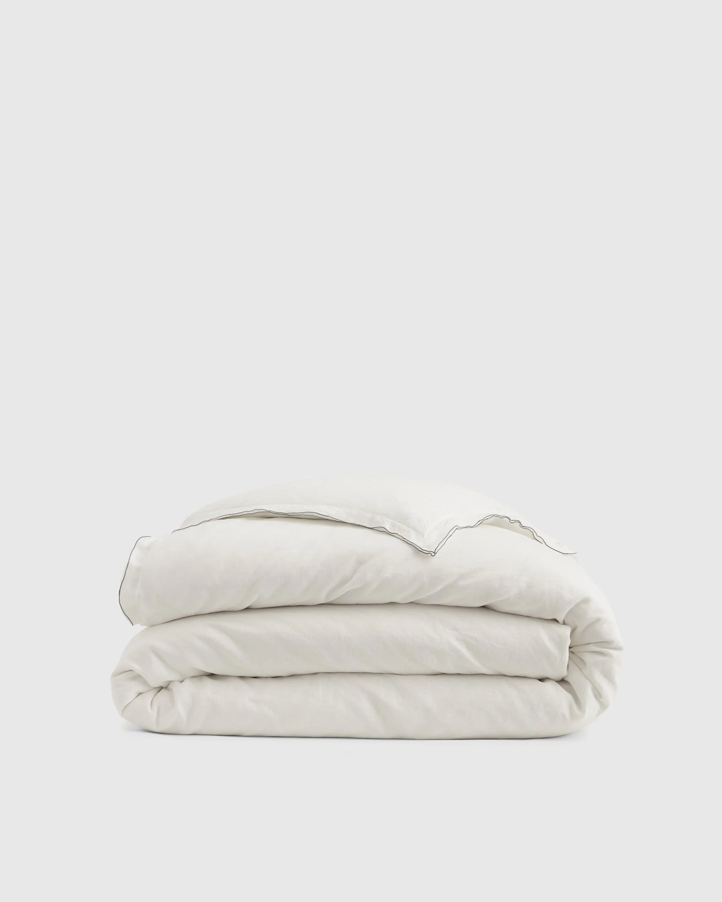 European Linen Double Embroidered Edge Duvet Cover - Twin / White with Black Embroidery