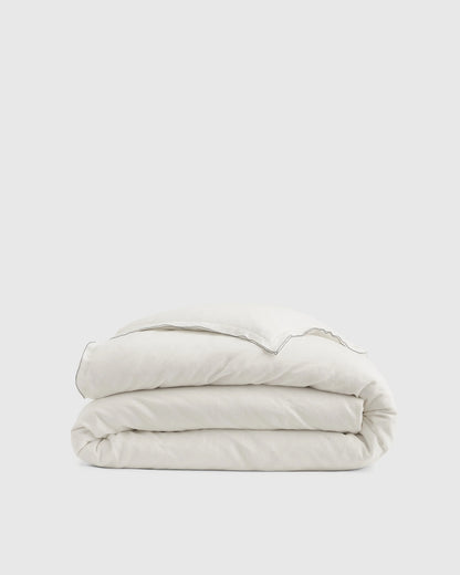 European Linen Double Embroidered Edge Duvet Cover - Twin / White with Black Embroidery