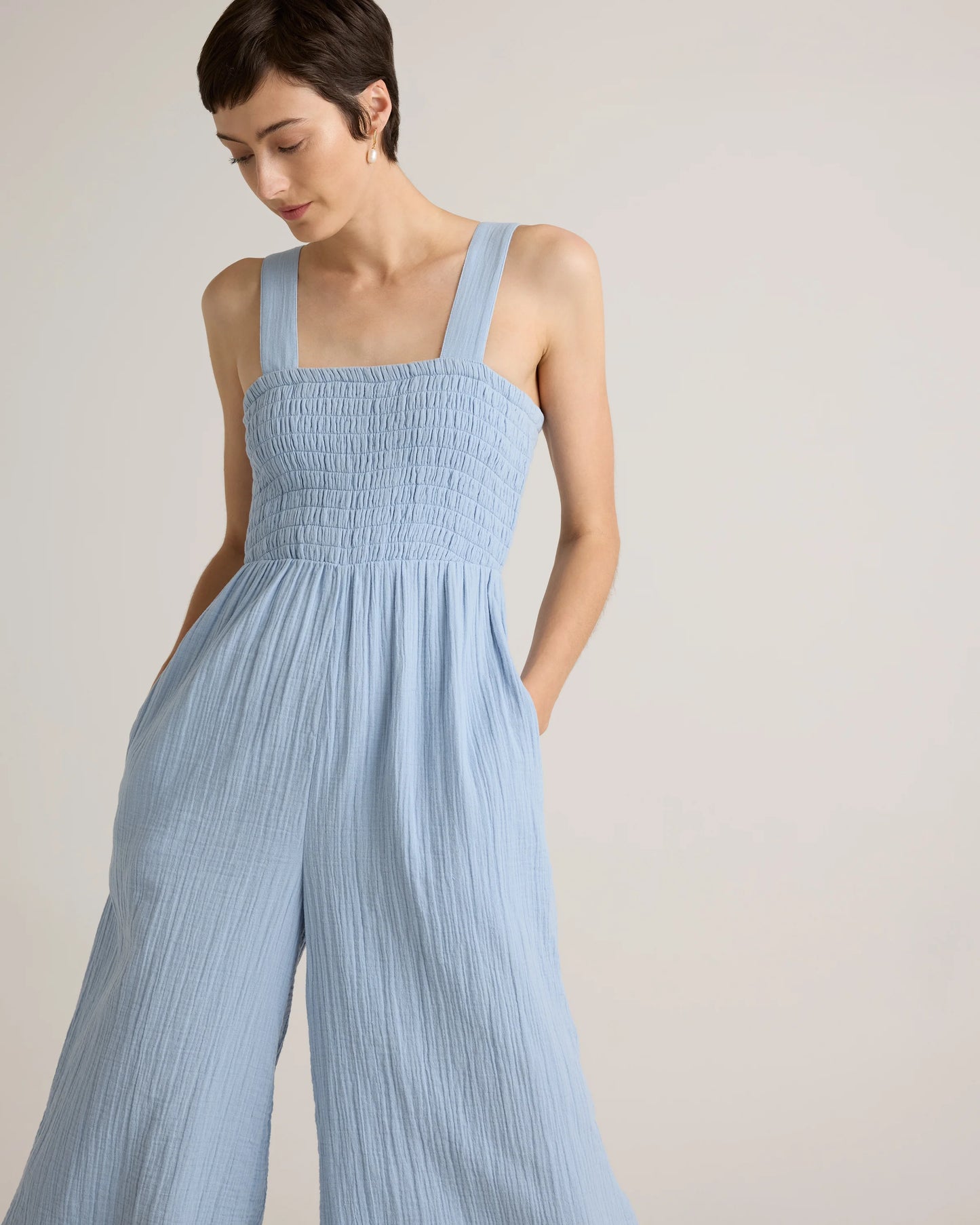 100% Organic Cotton Gauze Smocked Wide Leg Jumpsuit - XS / Spiced Orange