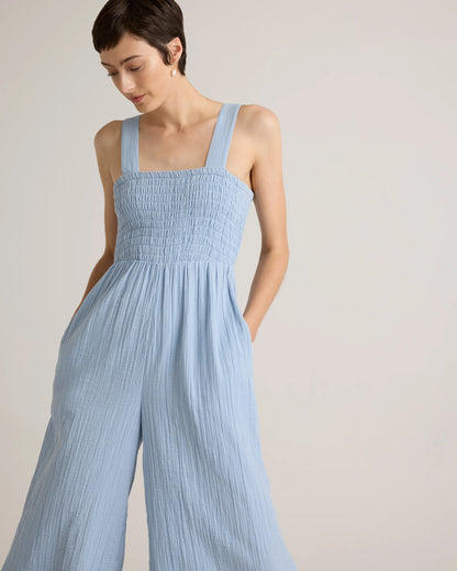 100% Organic Cotton Gauze Smocked Wide Leg Jumpsuit - XS / Spiced Orange