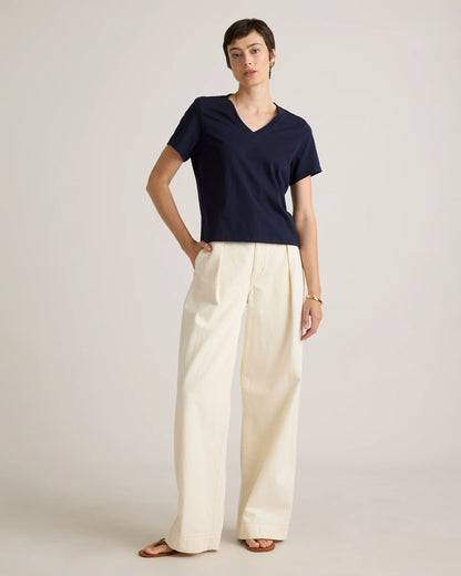 100% Organic Cotton Boxy V-Neck Tee - XS / Dusty Beige