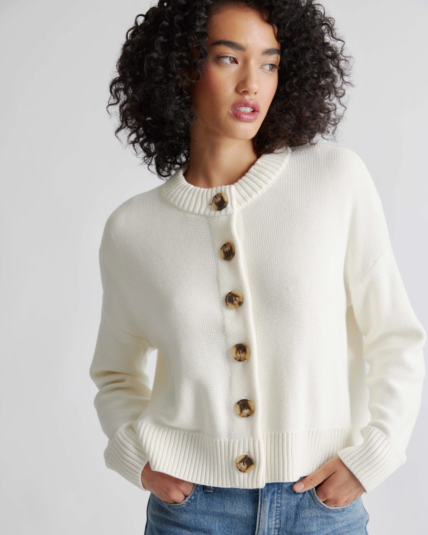 100% Organic Cotton Cropped Cardigan - XS / Heather Brown