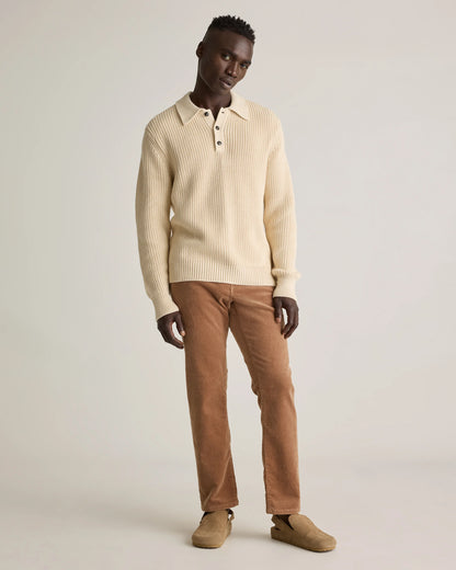 100% Organic Cotton Fisherman Polo Sweater - S / Alabaster