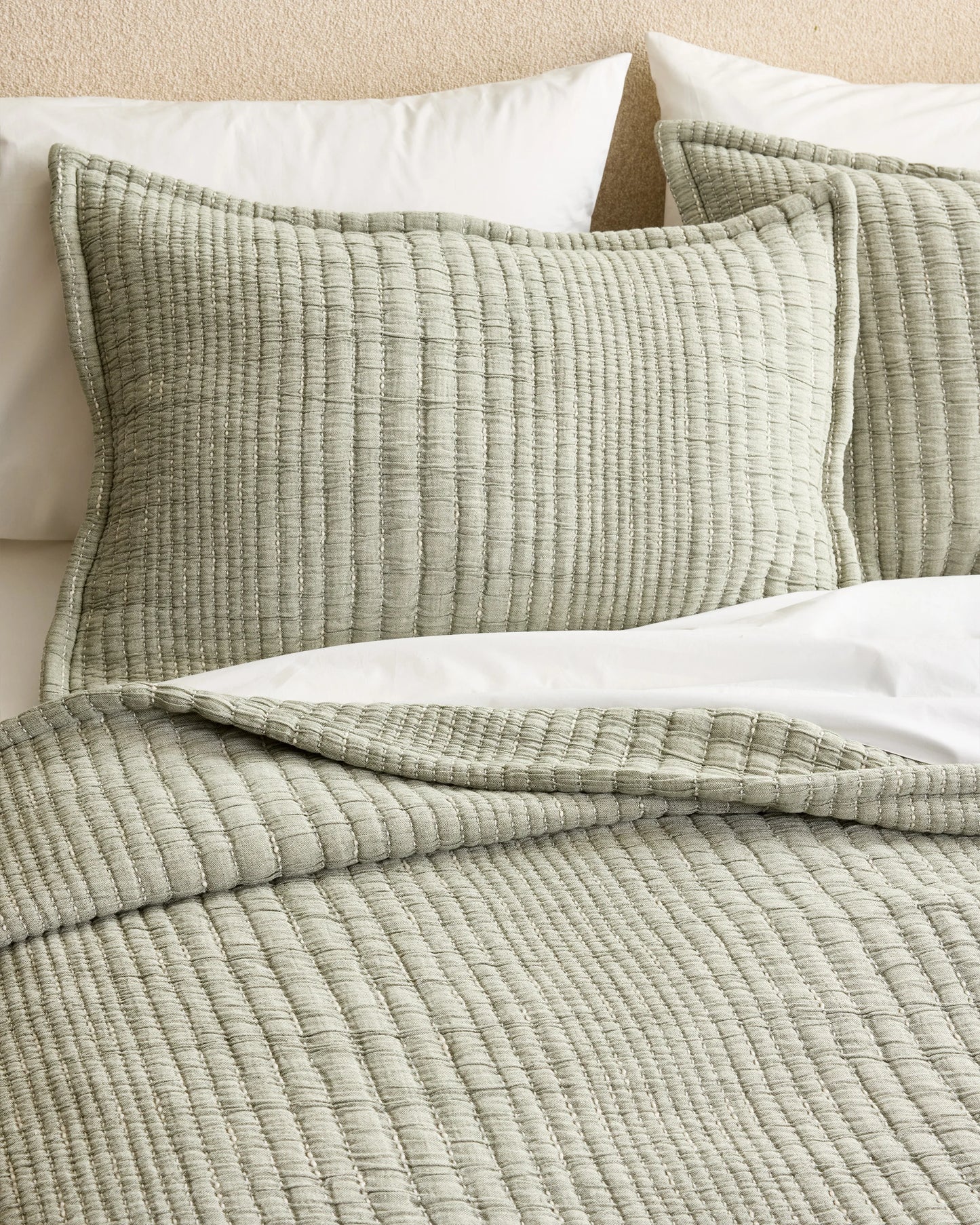Organic Cotton Channel Stitch Coverlet Set - Twin / Coral Pink