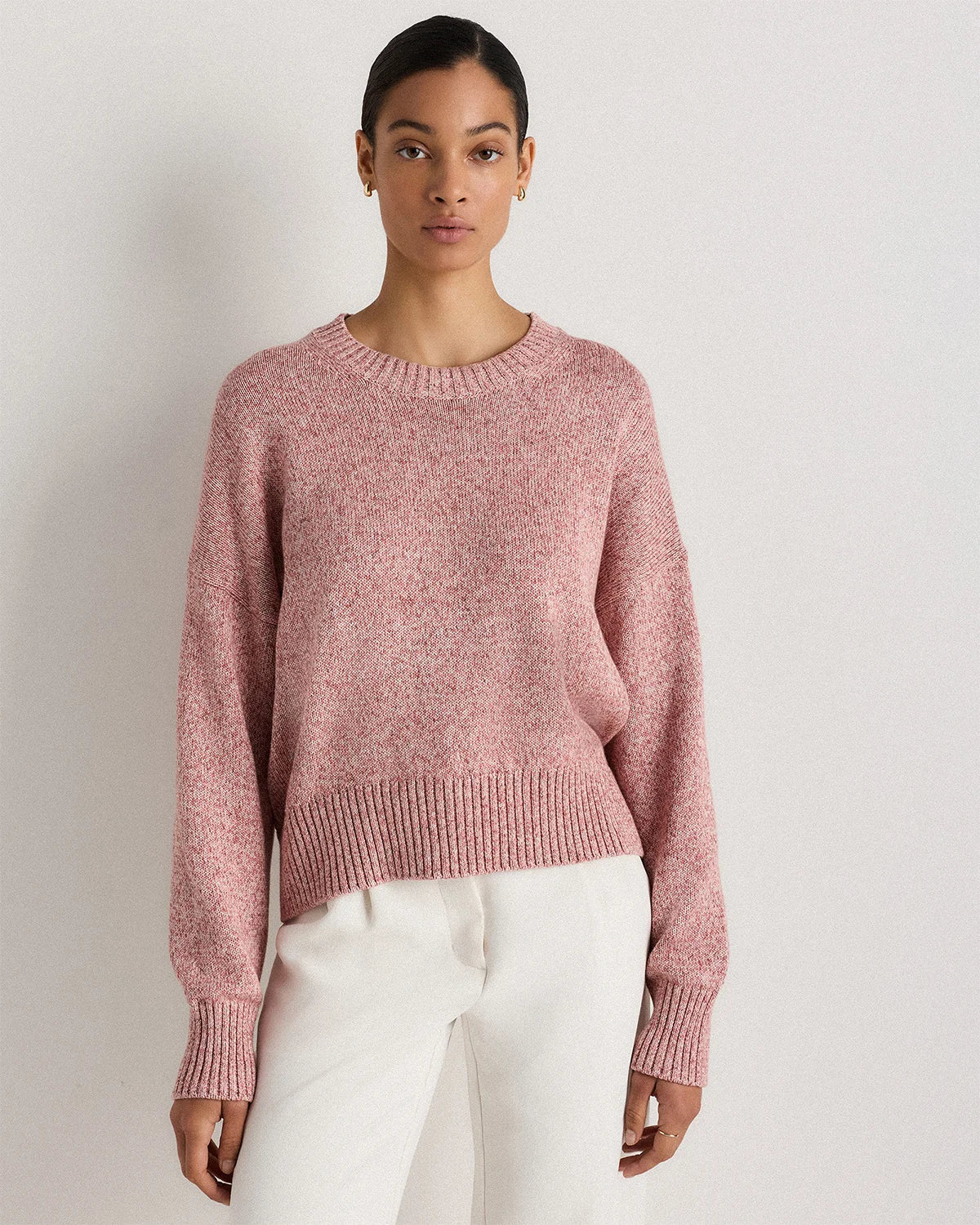 100% Organic Cotton Boyfriend Crew Sweater - XS / Speckled Beige