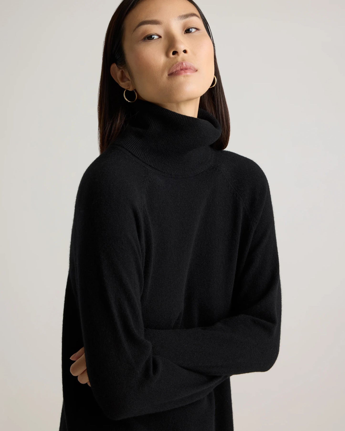 Mongolian Cashmere Turtleneck Sweater Dress - XS / Moss