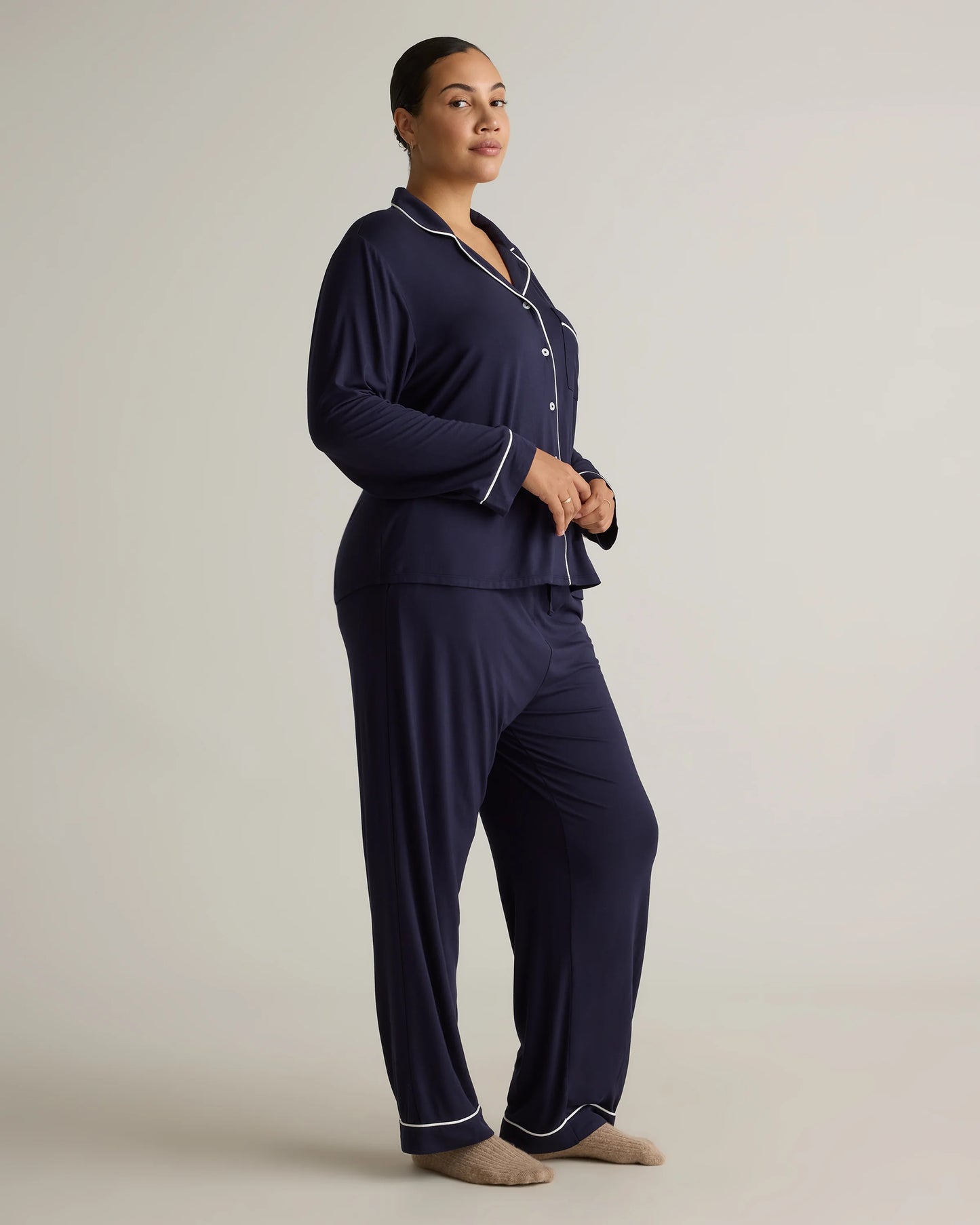 Bamboo Jersey Long Sleeve Pajama Set - XS / True Black