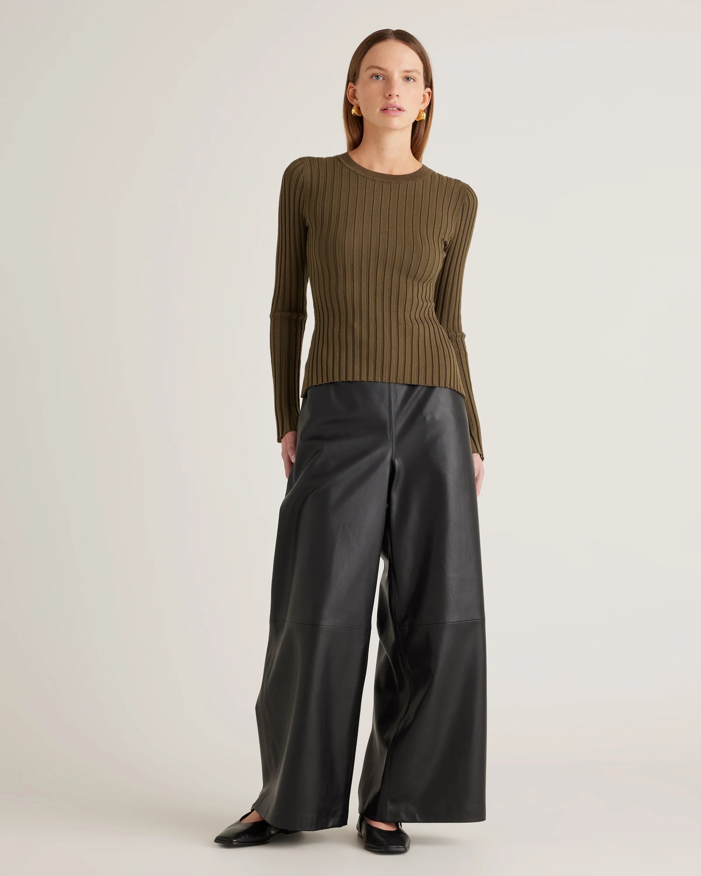 Cotton Cashmere Ribbed Long Sleeve Sweater - XS / Sugar Stone