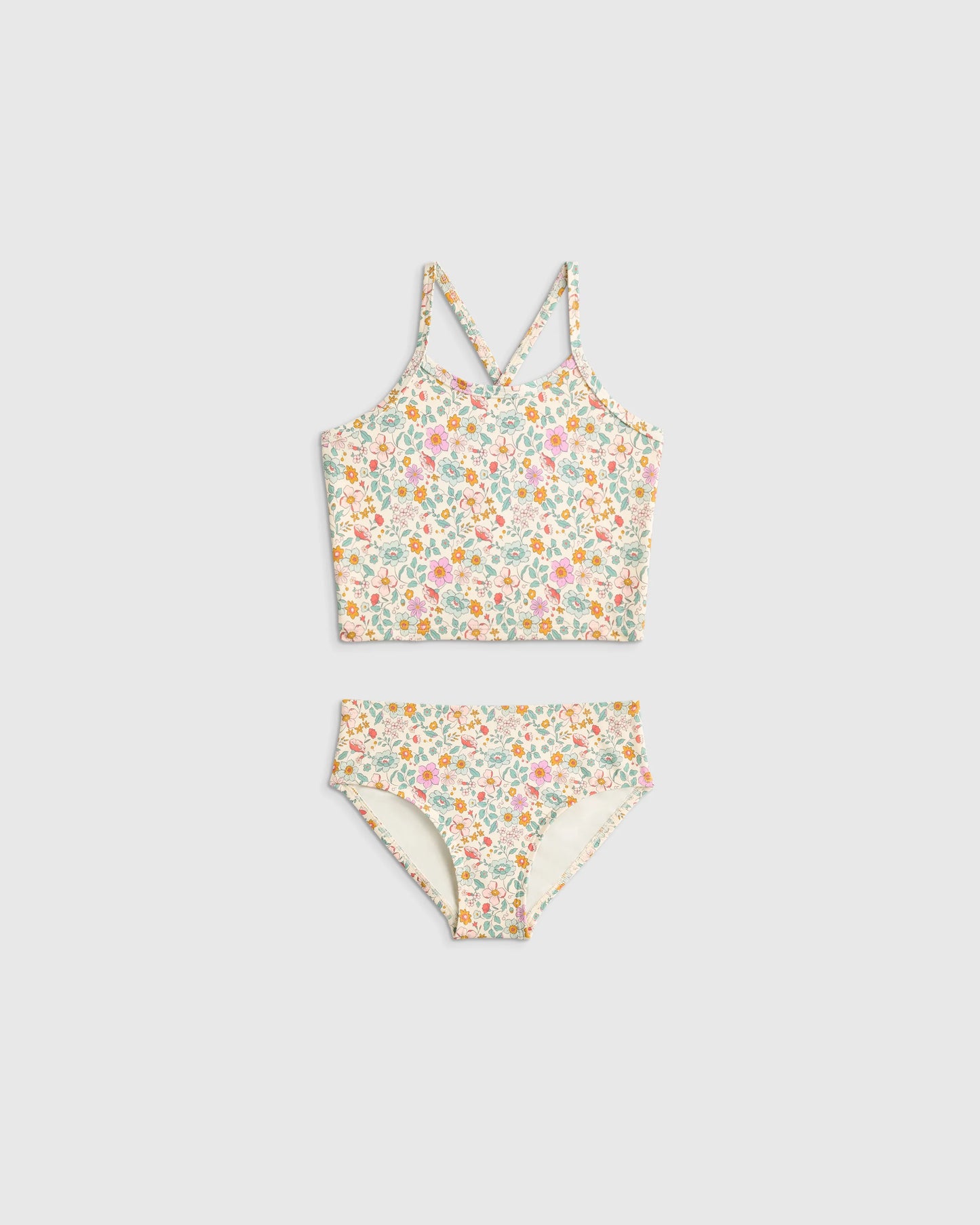 Tankini and Long Sleeve Raglan Rash Guard Set - 2T / Soft Ditsy Floral