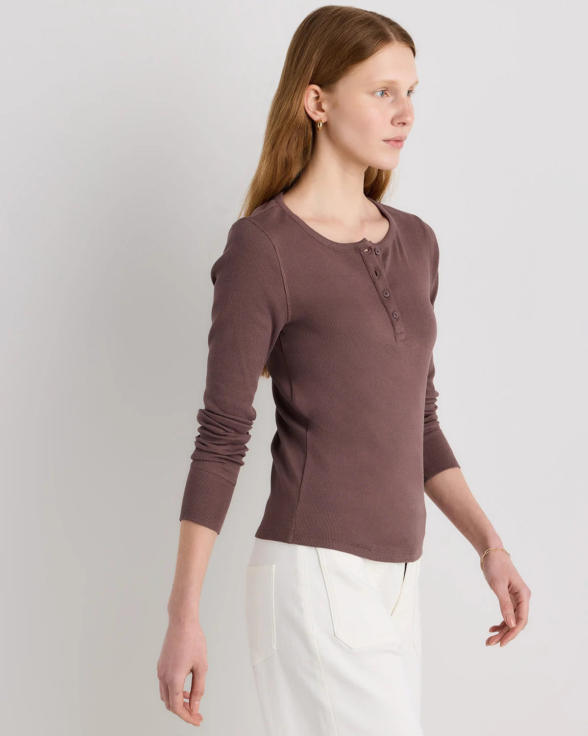 Organic Cotton Micro-Rib Henley Long Sleeve Tee - XS / Heather Oatmeal