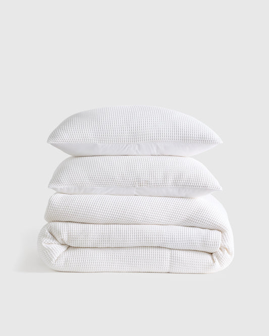 Organic Waffle Duvet Cover Set - Twin / White