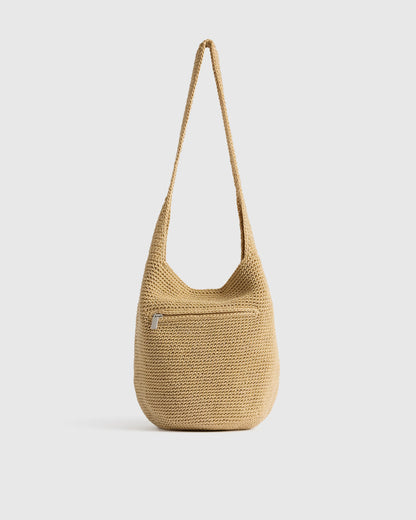 Hand Crochet Hobo Shoulder Bag - One Size / Black