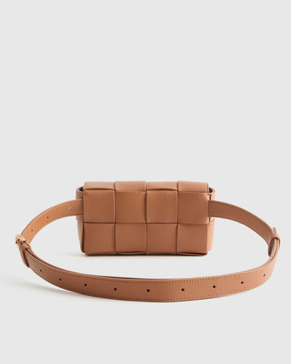 Italian Leather Handwoven Box Belt Bag - One Size / Black