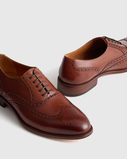 Italian Leather Wingtip Oxford - 7 / Cognac