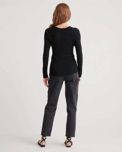 Featherweight Cashmere Ribbed Crewneck Sweater - XS / Charcoal