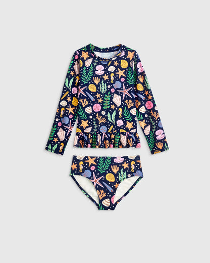 Long Sleeve Ruffle Rash Guard Two-Piece Swimsuit - 6 / Poolside Floral
