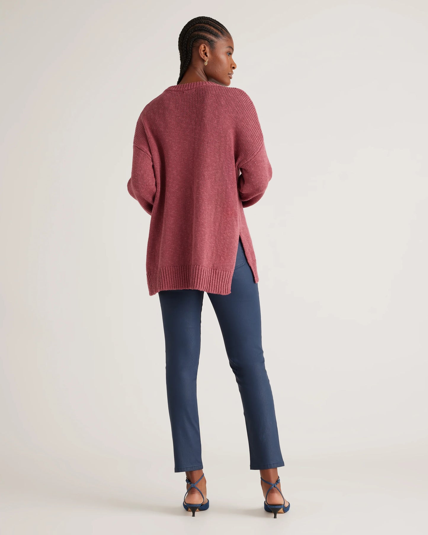 Cotton Linen Oversized Crew Sweater - XS / Dark Mauve