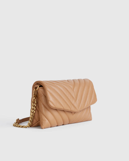 Italian Leather Quilted Wallet Crossbody - One Size / Black/Gold