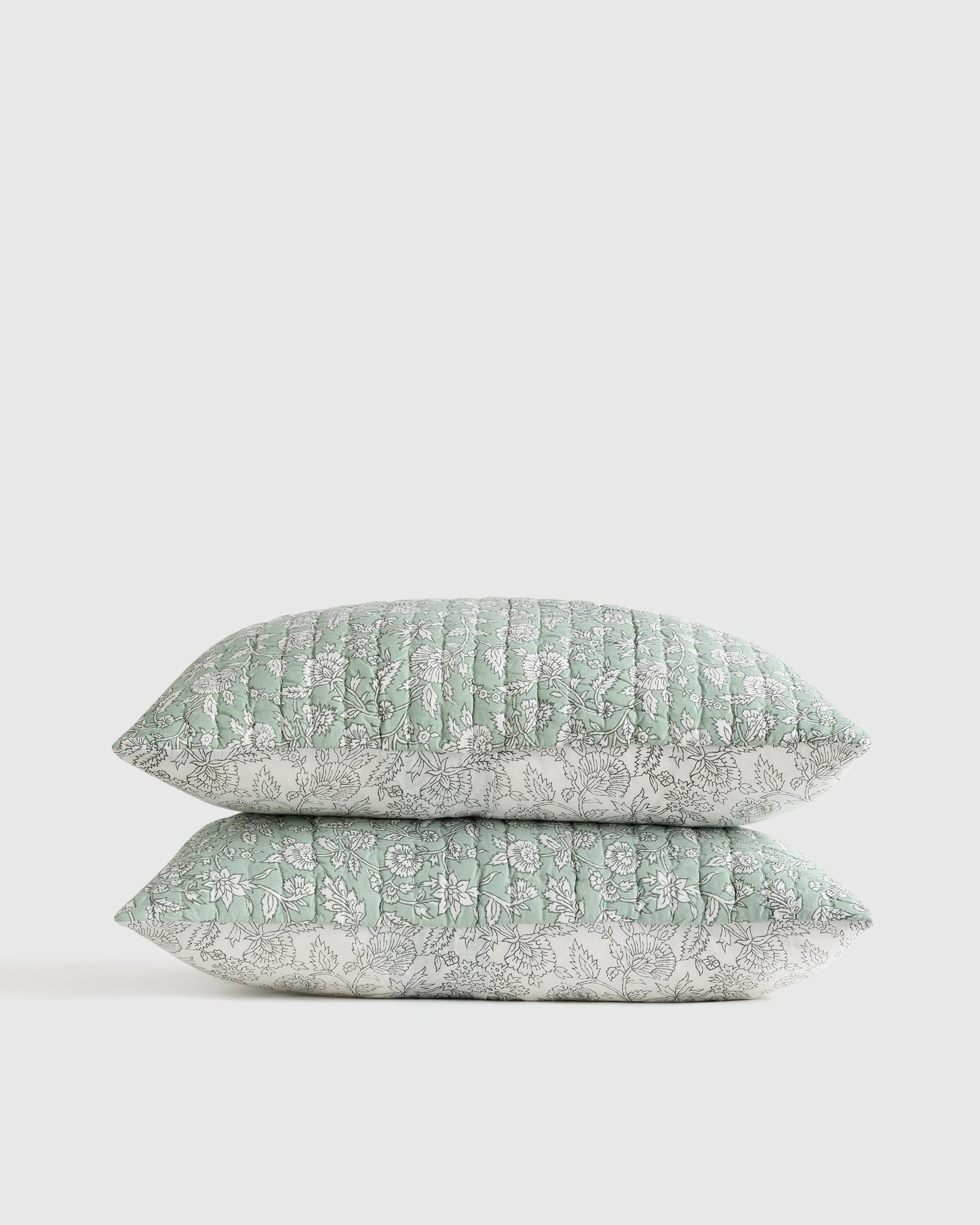 Organic Cotton Block Print Quilted Sham Set - Standard / Green