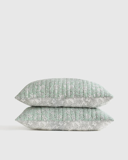 Organic Cotton Block Print Quilted Sham Set - Standard / Green