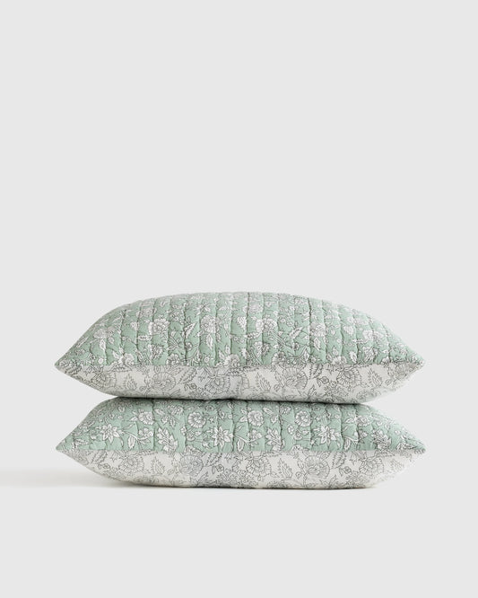 Organic Cotton Block Print Quilted Sham Set - Standard / Green