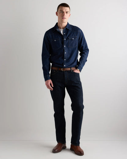 Pearl Snap Denim Western Shirt - S / Clean Rinse