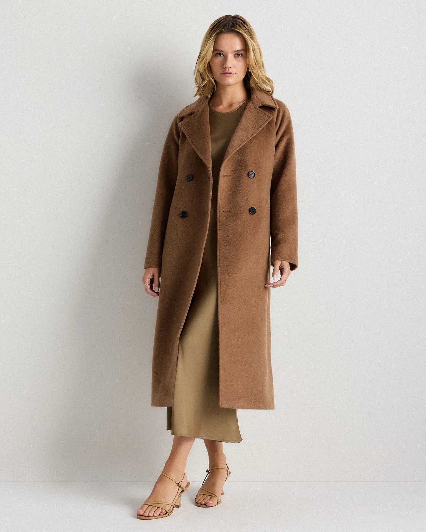 Camel Hair Double-Breasted Long Wrap Coat - XS / Vicuna