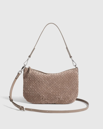 Sloane Suede Handwoven Mini Shoulder Bag - One Size / Pebble
