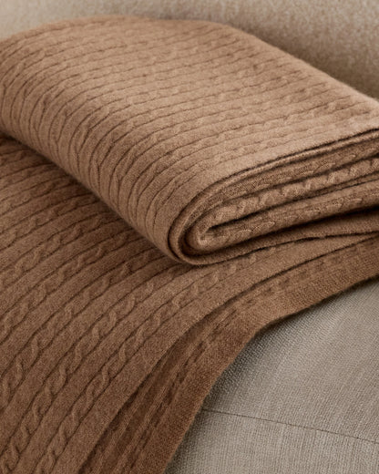 Cable Knit Cashmere Throw - 50x70 / Limoncello