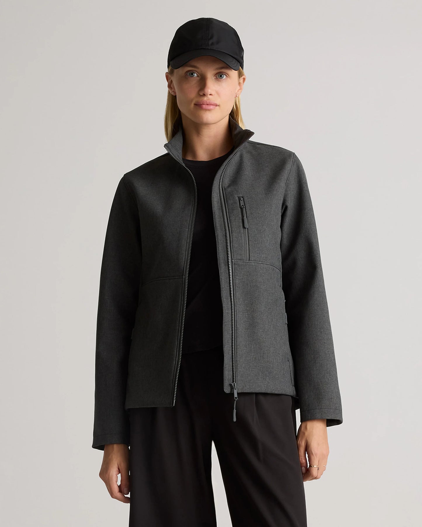 Softshell Fleece-Lined Full-Zip Jacket - XS / Heather Deep Navy