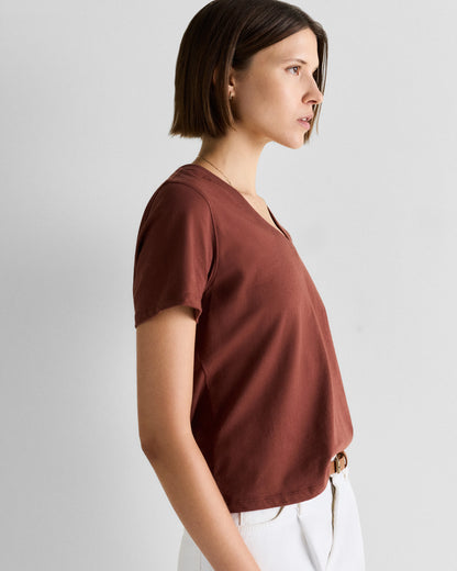 100% Organic Cotton Boxy V-Neck Tee - XS / Dusty Beige