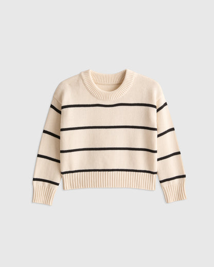 100% Organic Cotton Crewneck Sweater - 2T / Navy/White