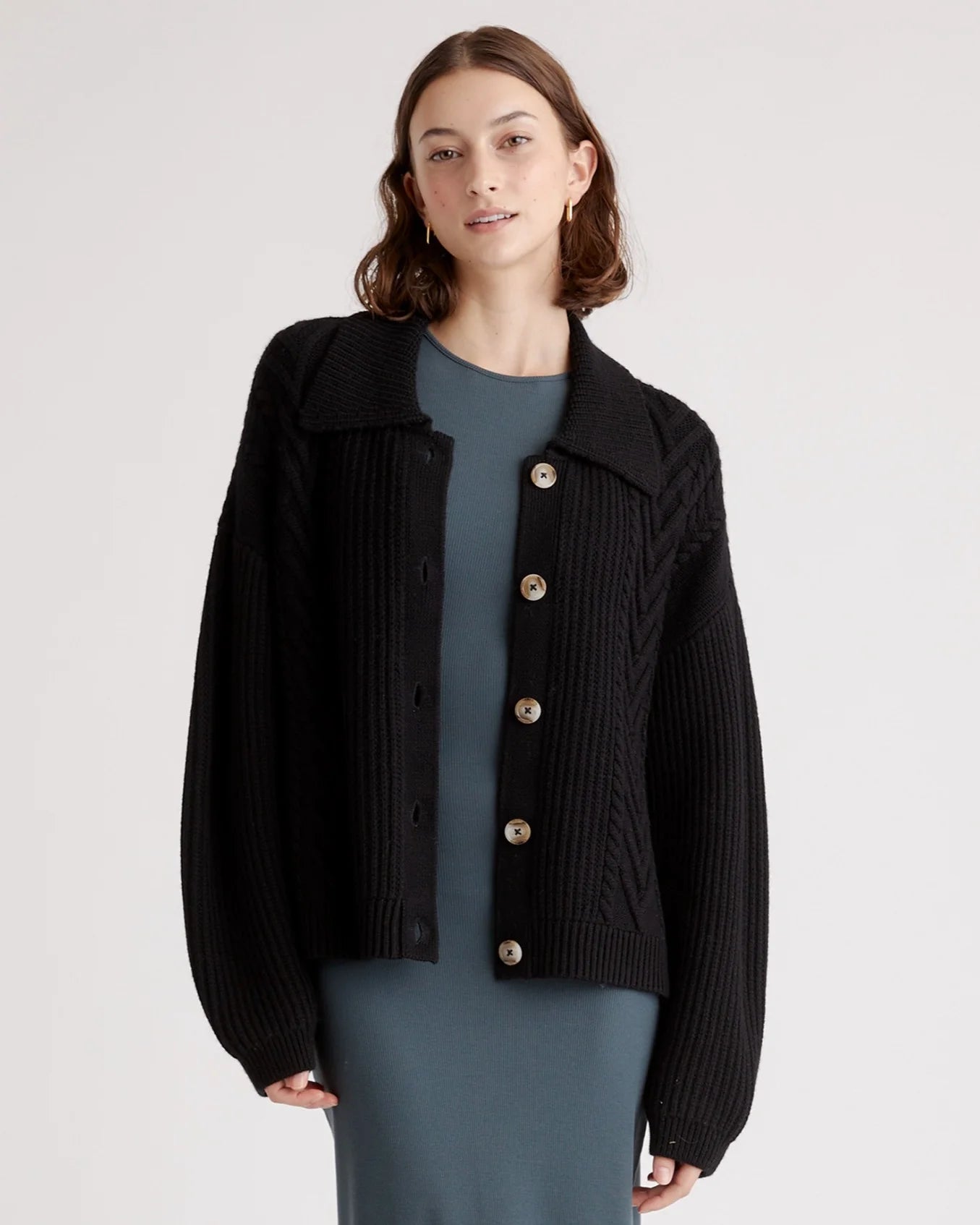Australian Merino Wool Collared Cable Cardigan - XS / Coffee Bean Brown