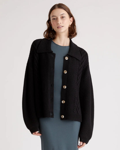 Australian Merino Wool Collared Cable Cardigan - XS / Coffee Bean Brown