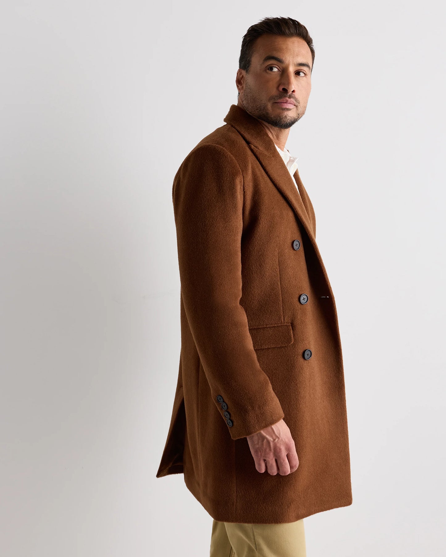 Camel Hair Double-Breasted Overcoat - S / Vicuna
