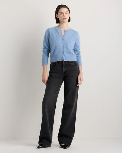 Brushed Cashmere Cropped Crewneck Cardigan - XS / Heather Grey
