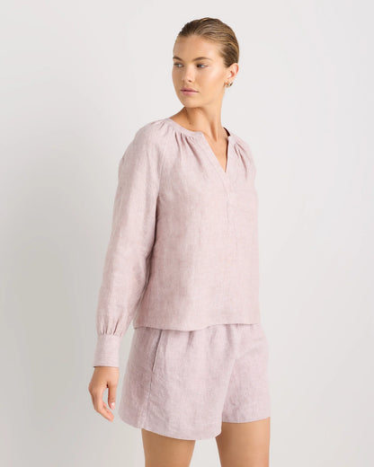 100% European Linen Peasant Top - XS / White
