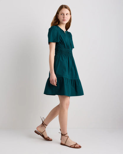 100% Organic Cotton Poplin Tiered Mini Dress - XS / Riviera Blue Heirloom Floral