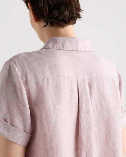 100% European Linen Maternity Camp Shirt - XS / Blue Pinstripe