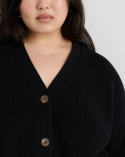 100% Organic Cotton Fisherman Boxy Cropped Cardigan - 1X / Black