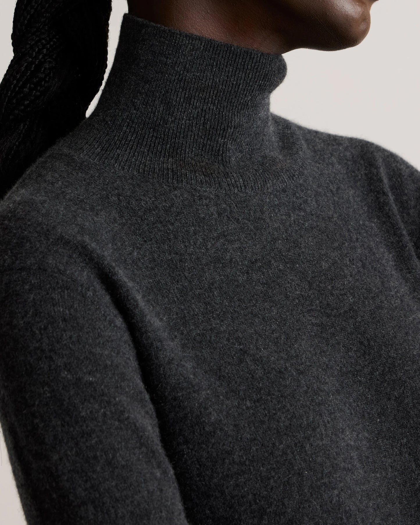 Mongolian Cashmere Turtleneck Midi Sweater Dress - XS / Charcoal