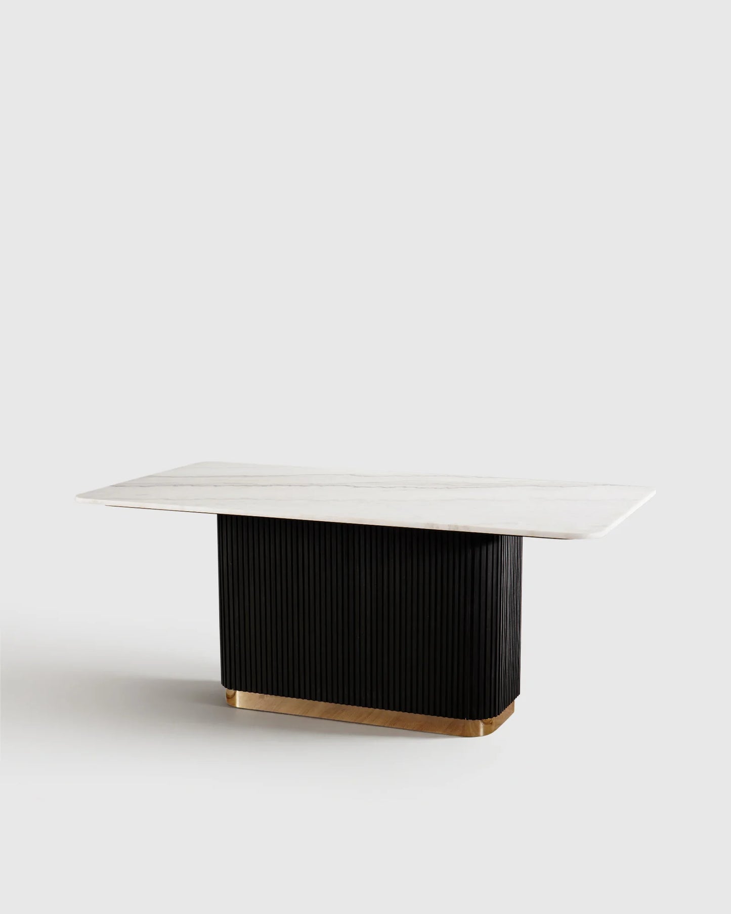 Fluted Wood and Genuine Marble Pedestal Dining Table - One Size / White/Black
