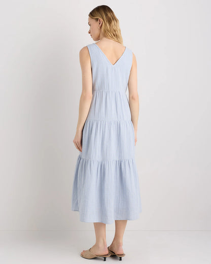 100% Organic Cotton Gauze Tiered Maxi Dress - XS / Indigo Blue