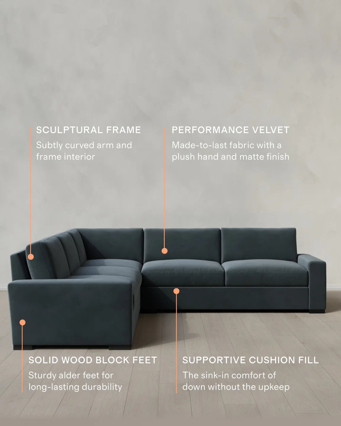 Stillman L Sectional in Performance Velvet - 116x116 / Java
