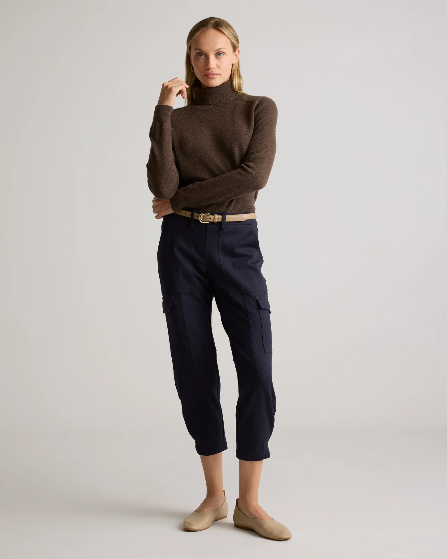 Ultra-Stretch Ponte Tapered Cargo Pants - XS / Black