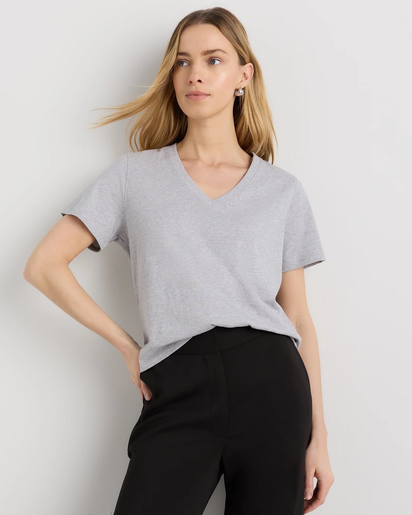 100% Organic Cotton Boxy V-Neck Tee - XS / Dusty Beige