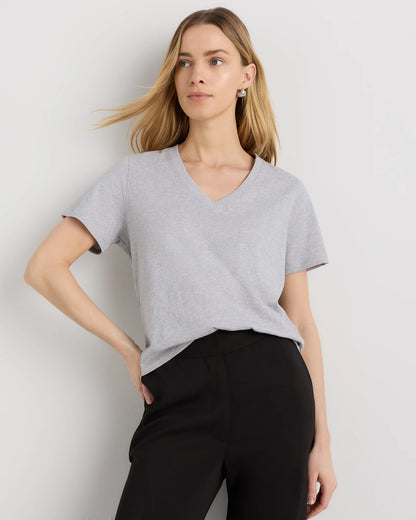 100% Organic Cotton Boxy V-Neck Tee - XS / Dusty Beige