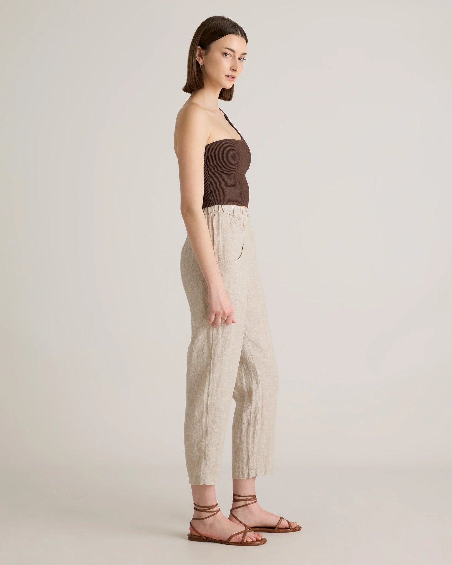 100% European Linen Tapered Ankle Pants - XS / Blue Pinstripe