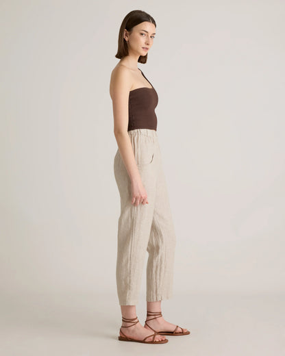 100% European Linen Tapered Ankle Pants - XS / Blue Pinstripe